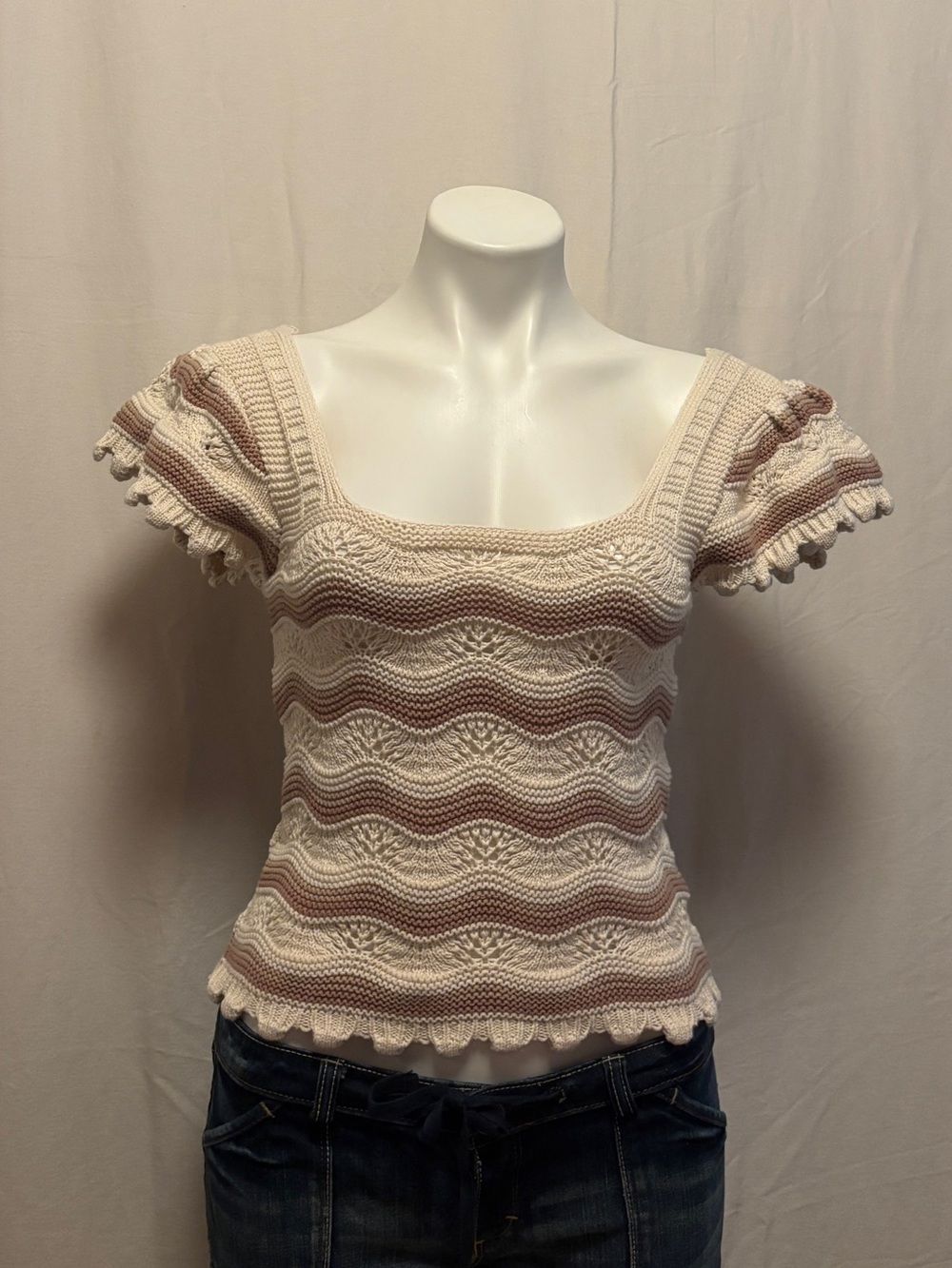 Jessica Simpson wide neck crochet top
